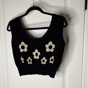 Chic Floral Black and Cream Crop Top